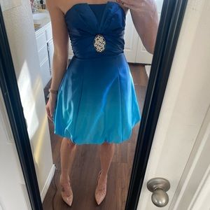 Betsey & Adams Blue ombré satin strapless midi dress